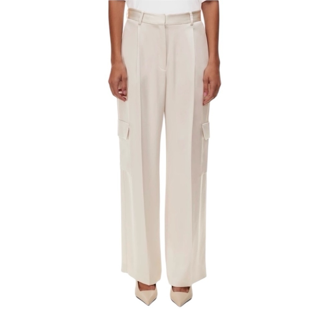 Aritzia Babaton Outgoing Satin Cargo Pant Cream High-Rise Wide-Leg Trouser Sz 12